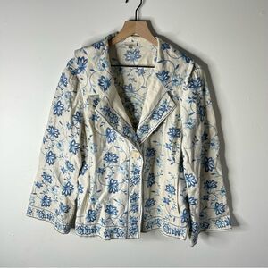 Linen! J. Jill Blue Floral Embroidered Linen Jacket